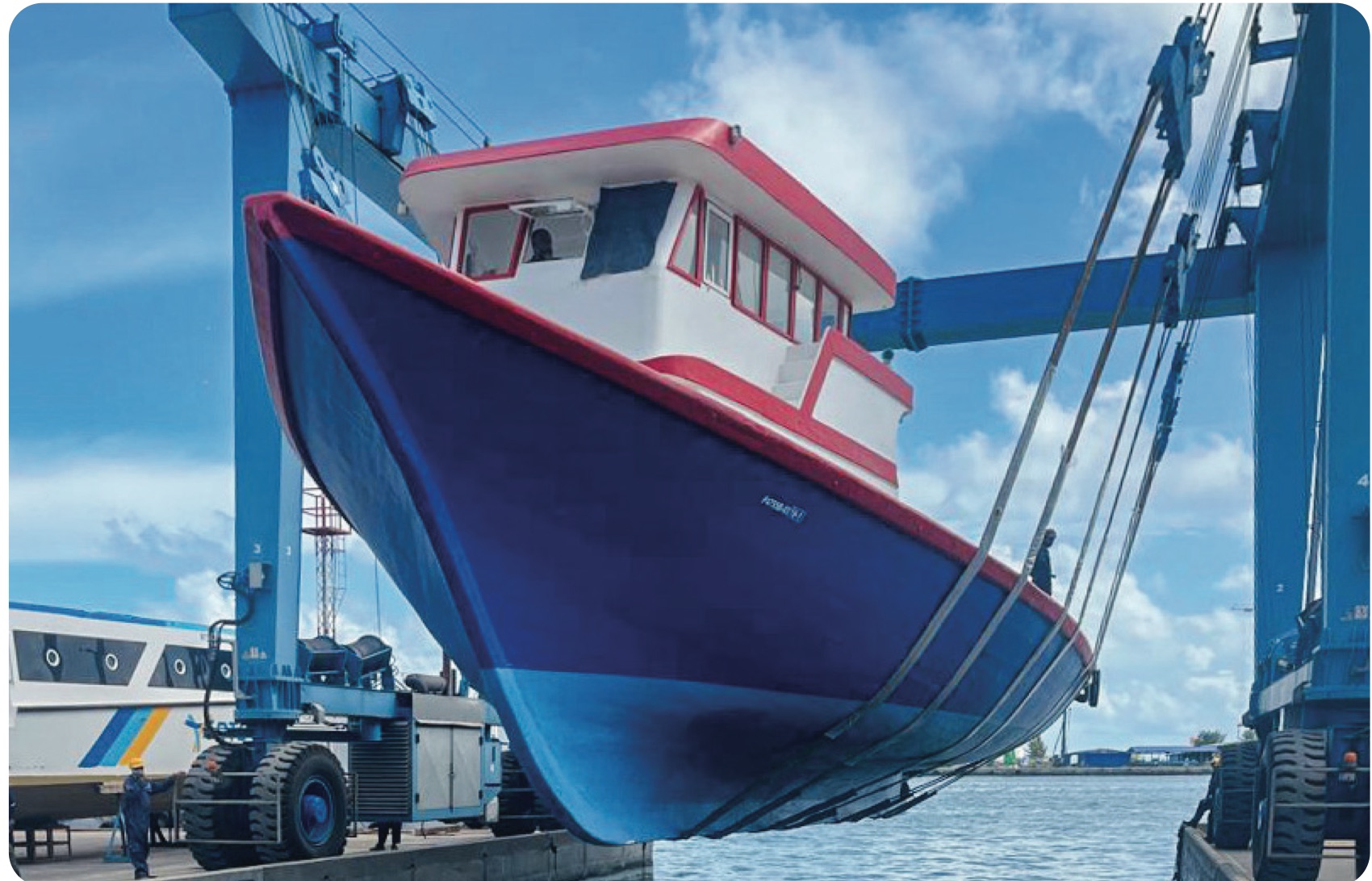 Cargo vessel hauled out for maintenance