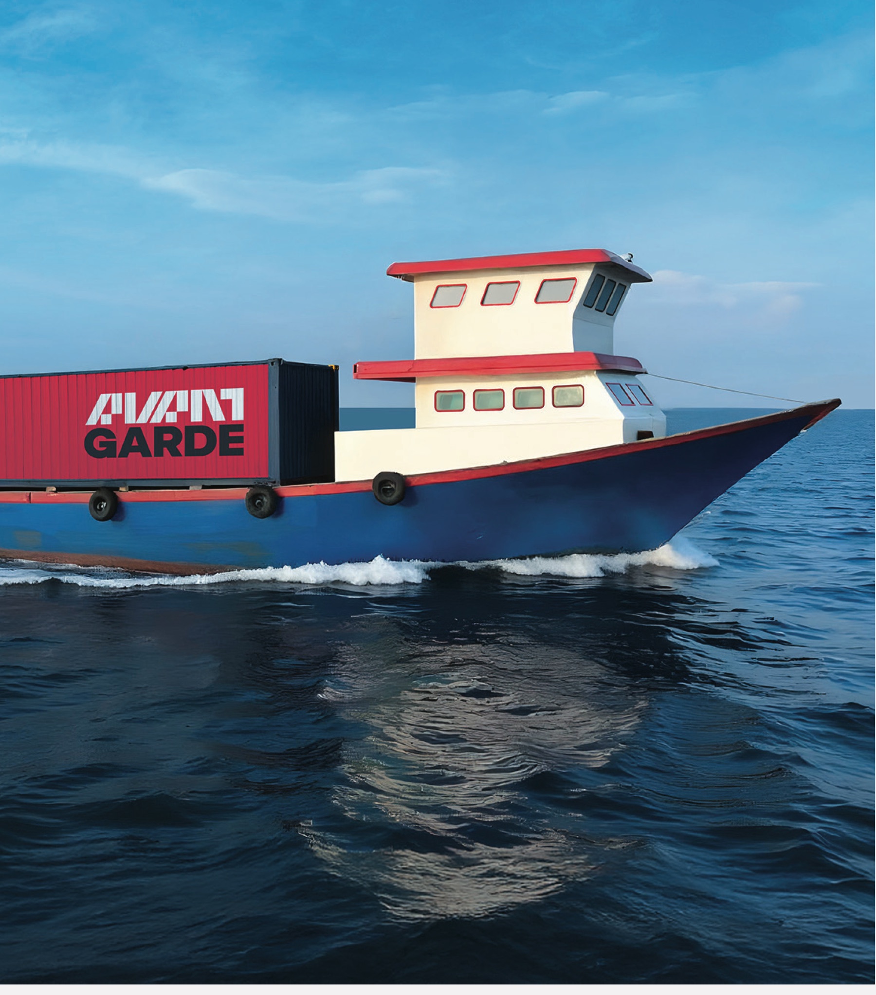 An AvantGarde vessel carrying a containerised reverse osmosis plant under way at sea